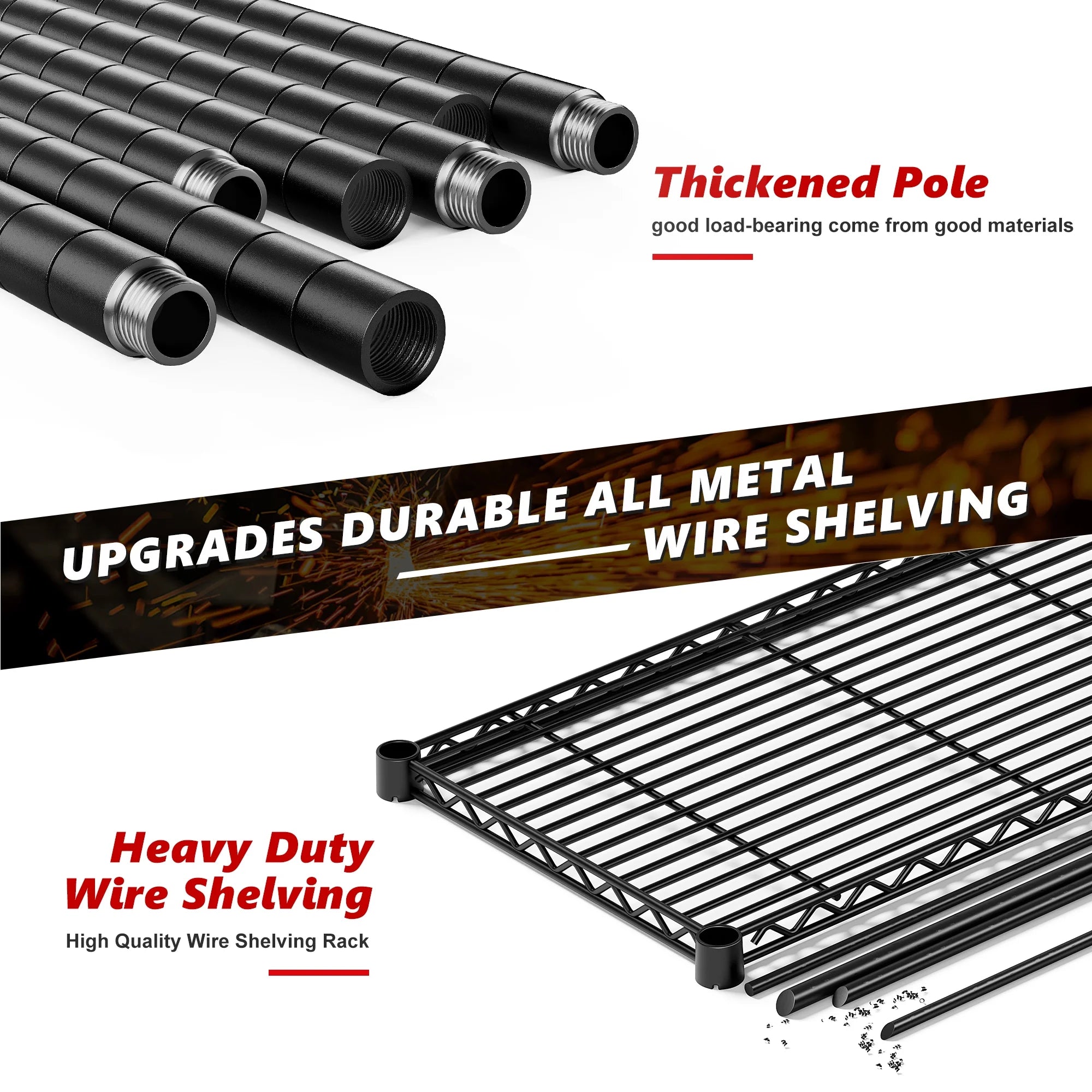 Black 5 Tier Heavy Duty Wire Shelving Unit P751