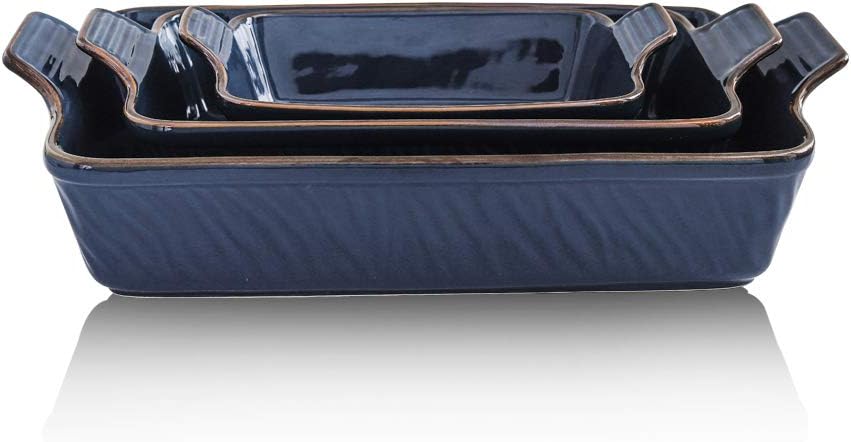 3 Piece Ceramic Bakeware Set, 9 x 13 Inches, Dark Blue Y360532