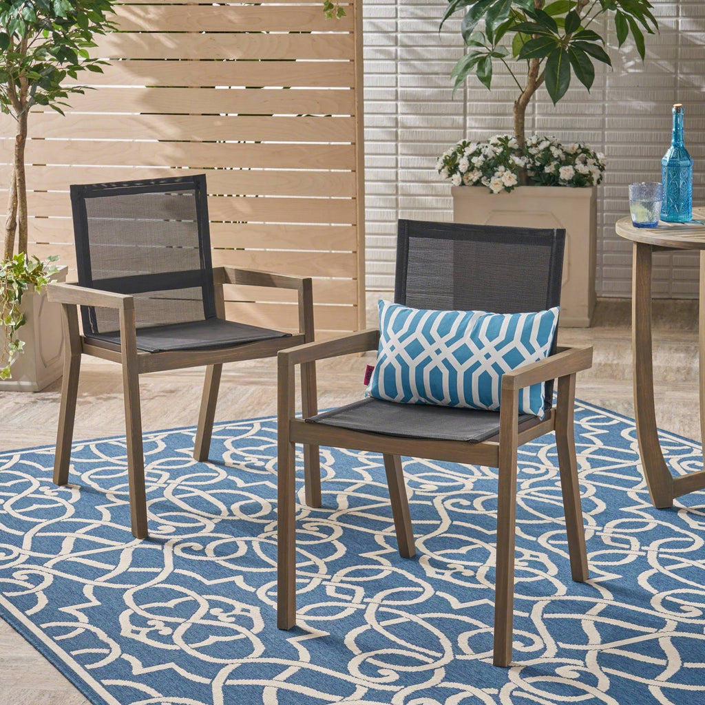 Outdoor Acacia and Mesh Dining Chairs (Set of 2), Gray O80628