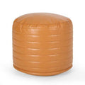 Caramel Faux Leather Round Pouf Ottoman J1899