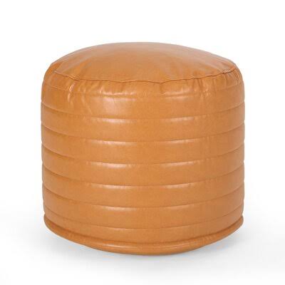 Caramel Faux Leather Round Pouf Ottoman J1899