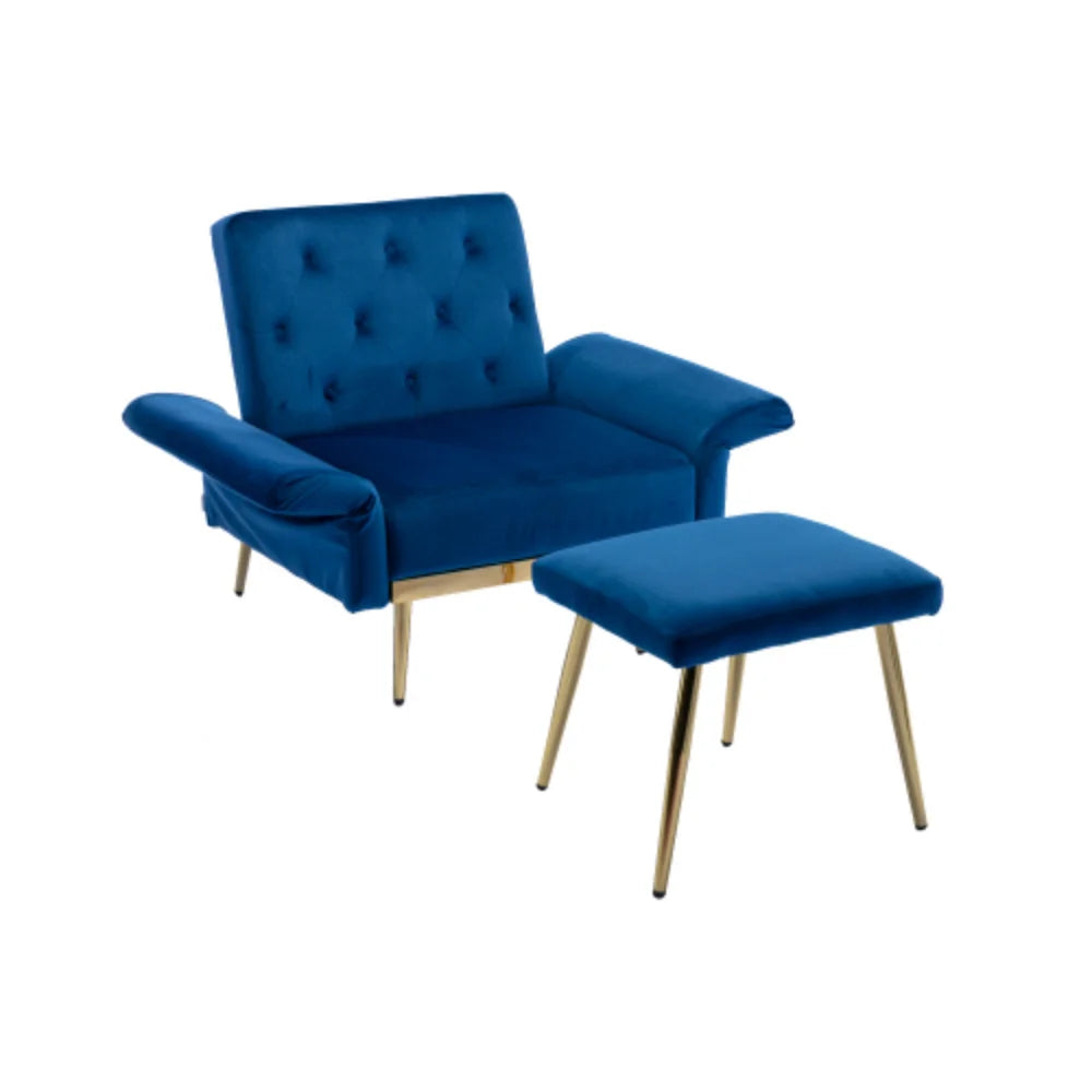 Navy Velvet Accent Chair with Ottoman Q400