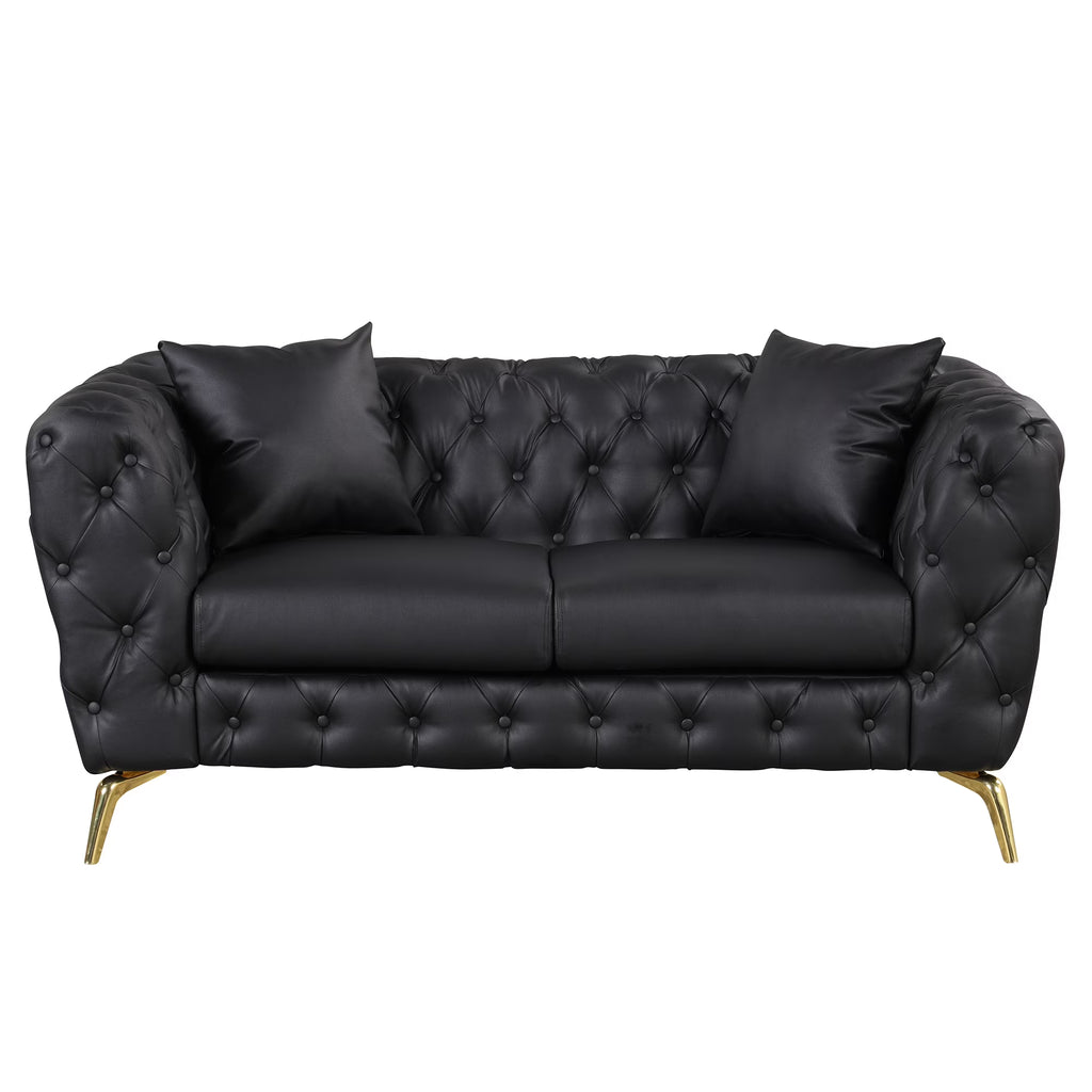 Black PU Upholstered Loveseat Sofa with Metal Legs O94779