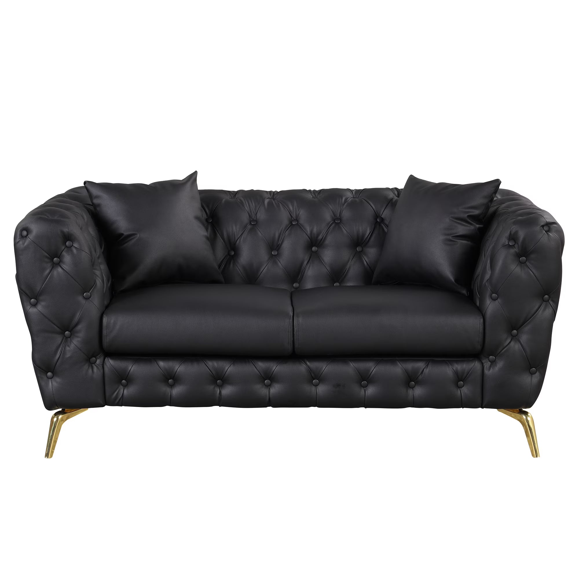 Black PU Upholstered Loveseat Sofa with Metal Legs O94779