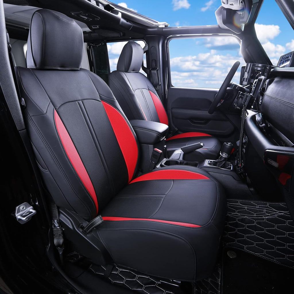 PU Leather Car Seat Covers for Wrangler JK 4 Door, Black Red Y30136