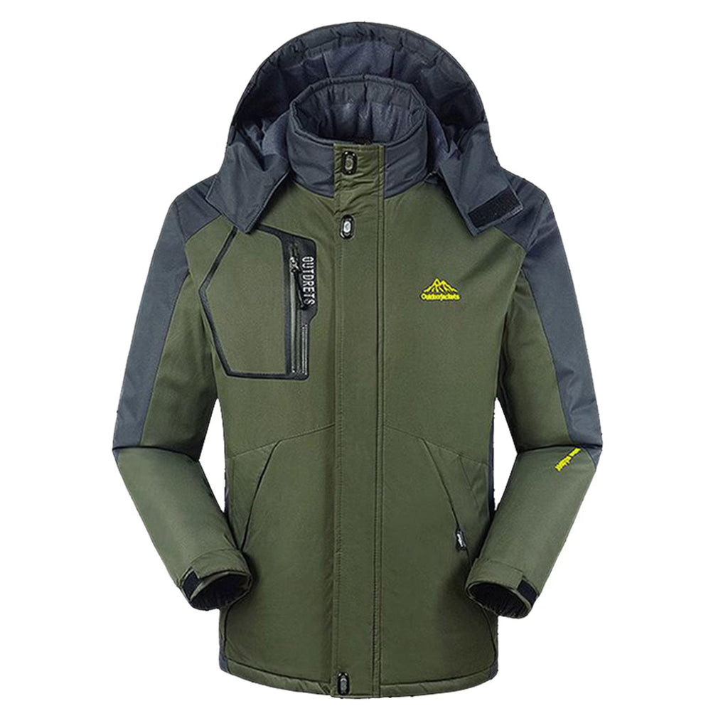 Green Waterproof Ski Jacket with Removable Hood F853