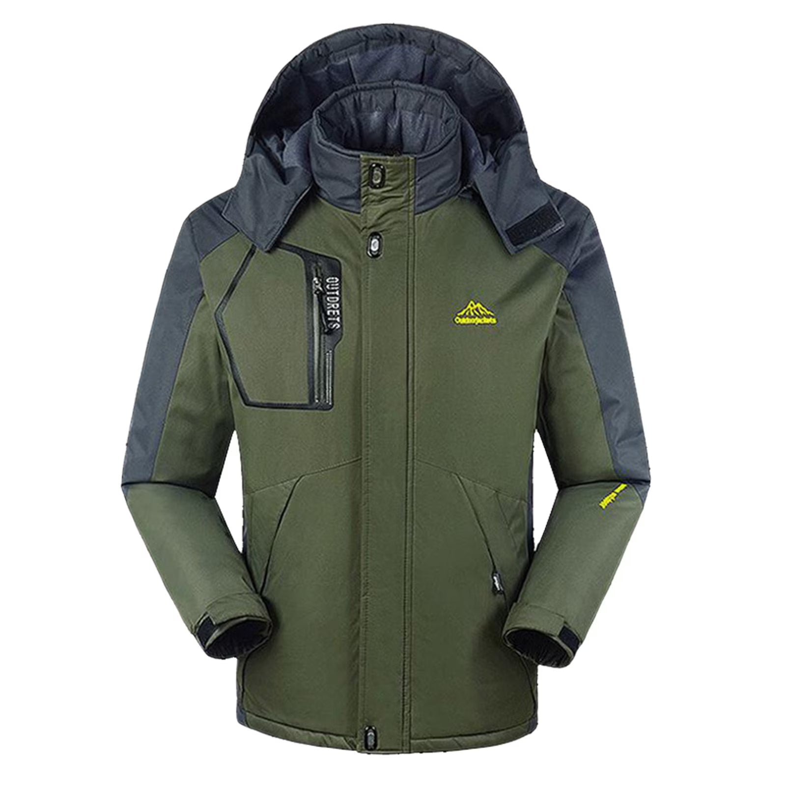 Green Waterproof Ski Jacket with Removable Hood F853
