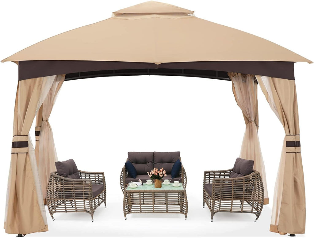 10x10 Outdoor Gazebo with Netting and Pole Coverings A84533