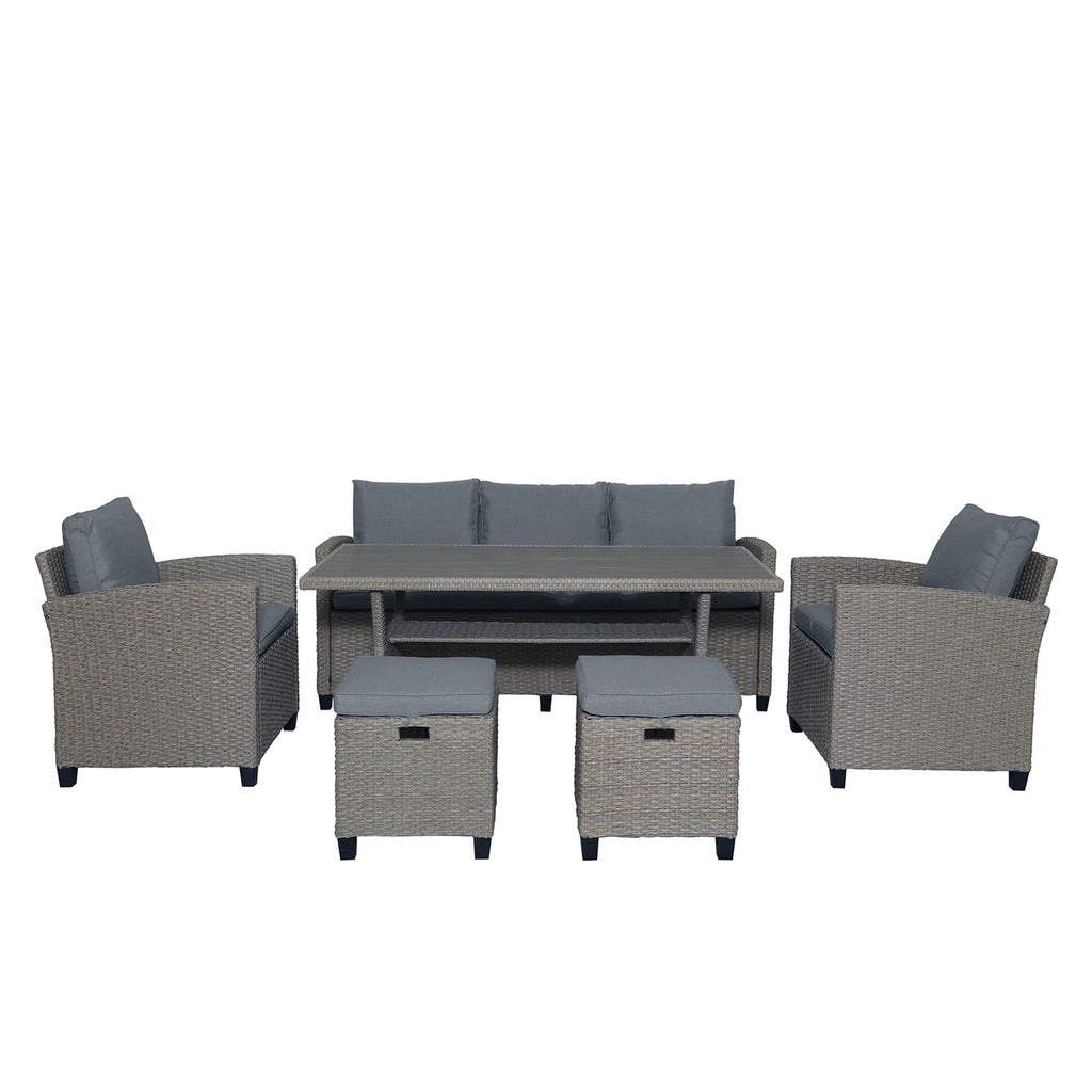 6pcs Outdoor Rattan Wicker Patio Furniture Set with Grey Cushion U884