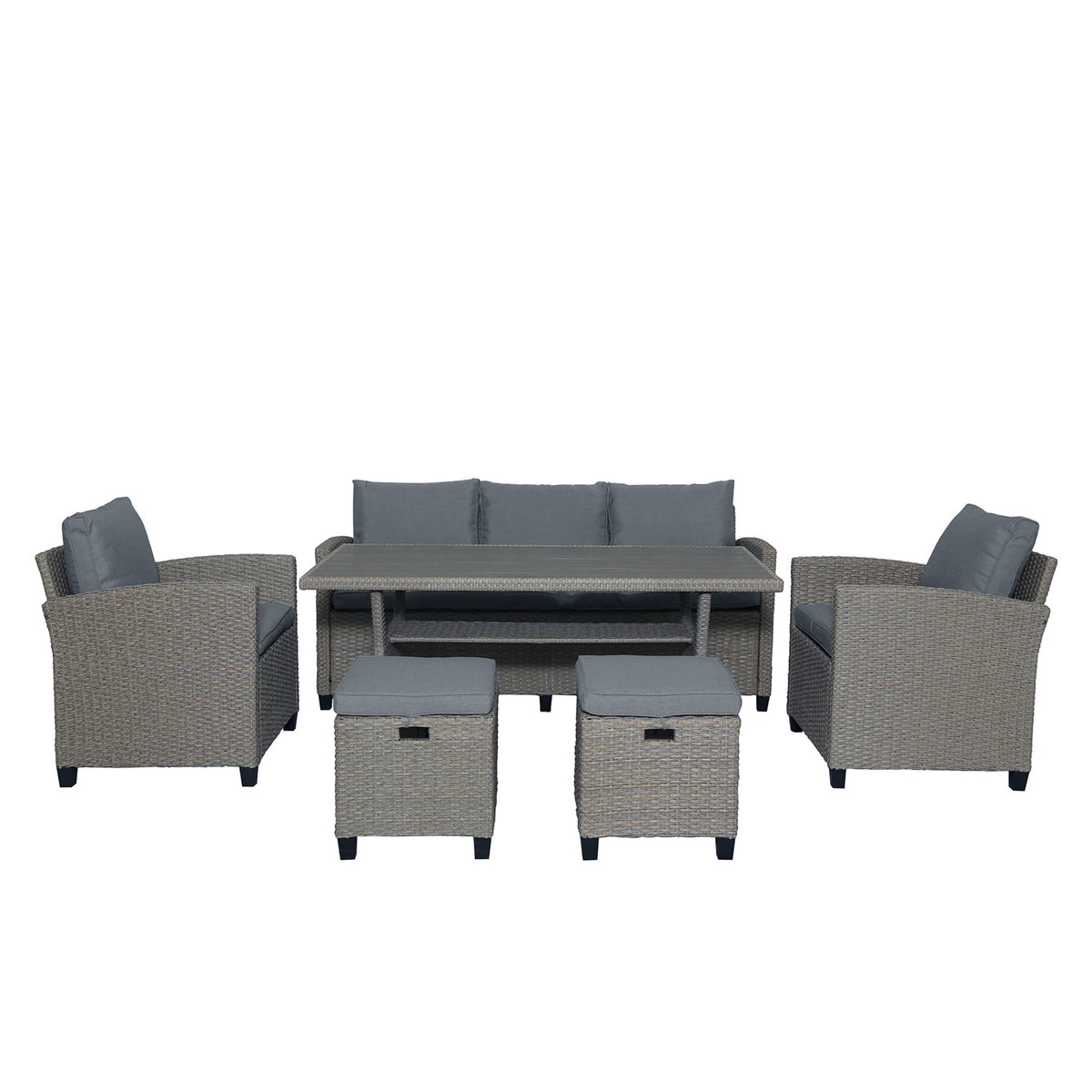 6pcs Outdoor Rattan Wicker Patio Furniture Set with Grey Cushion U884