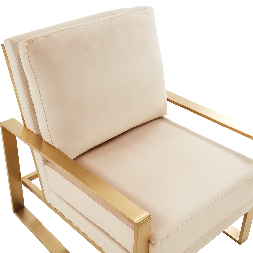 Beige Velvet Accent Armchair with Gold Frame U383