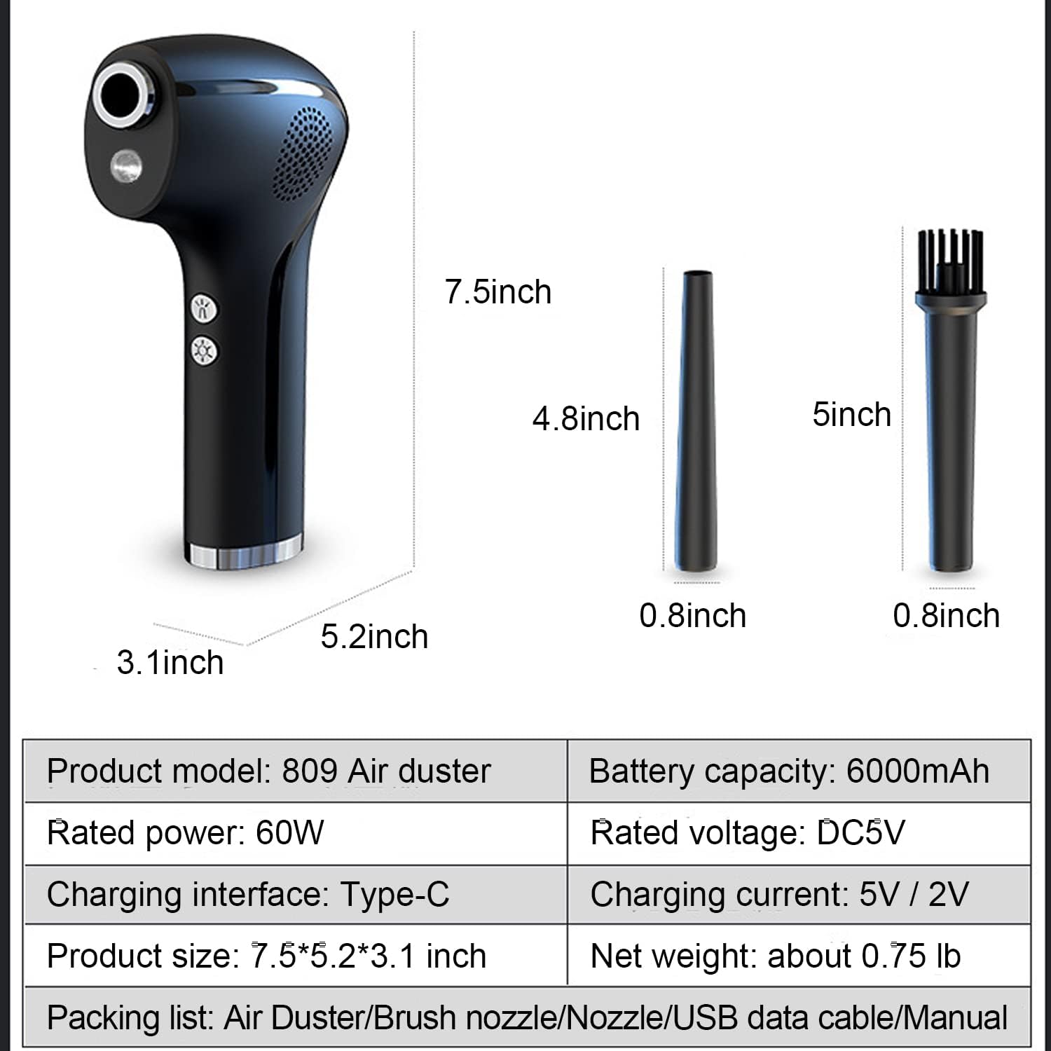 Cordless Electric Air Duster with LED Lighting, 6000mAh, 45000RPM Y5820