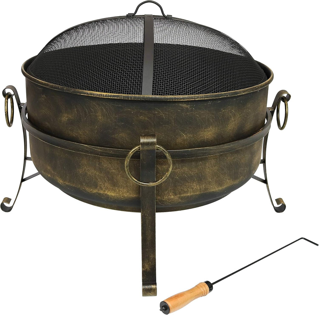 24 Inch Wood Burning Fire Pit with Spark Screen and Metal Grate Z75283