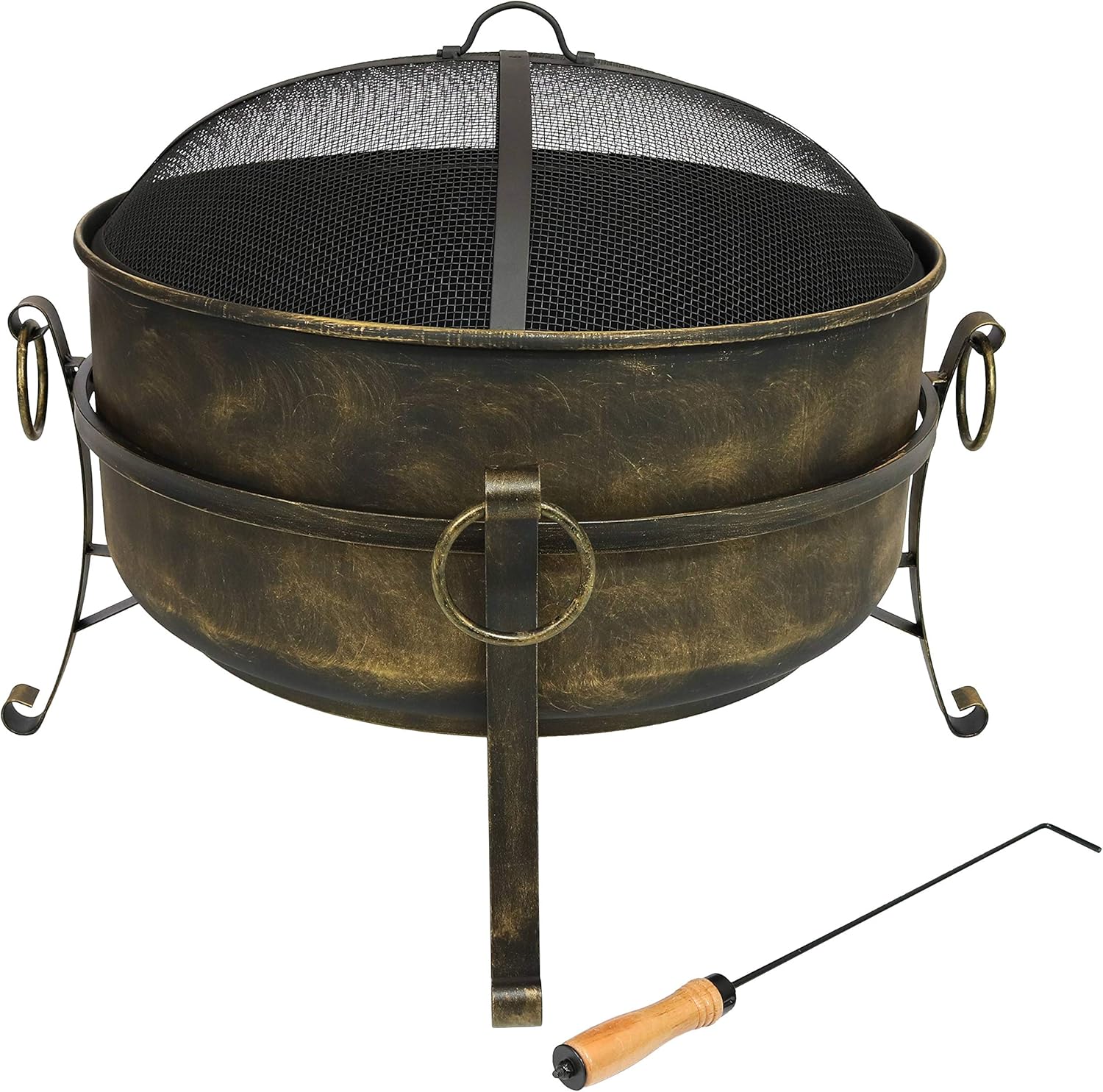 24 Inch Wood Burning Fire Pit with Spark Screen and Metal Grate Z75283