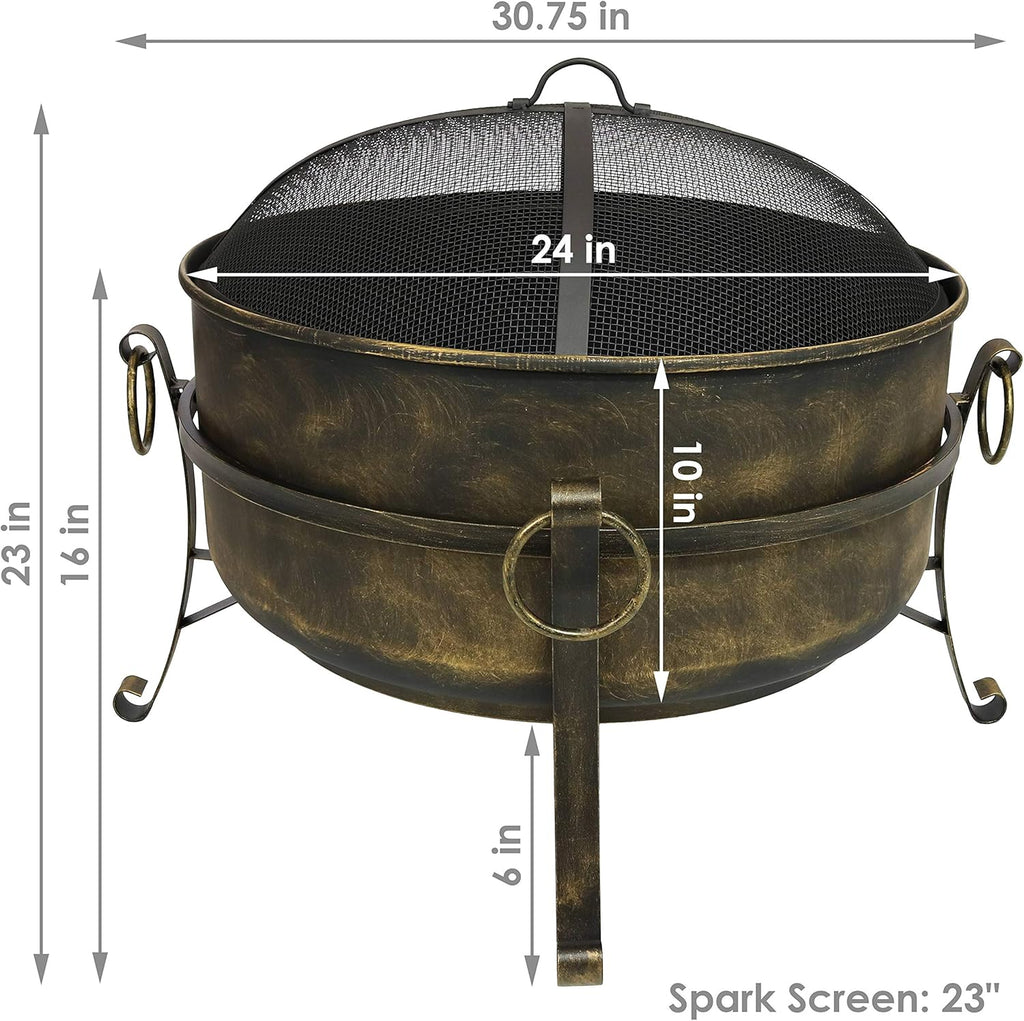 24 Inch Wood Burning Fire Pit with Spark Screen and Metal Grate Z75283