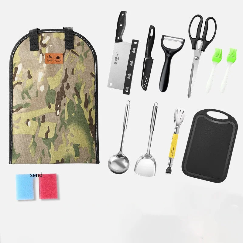 13pcs/set Stainless Steel Camping Cookware Set with Bag X310