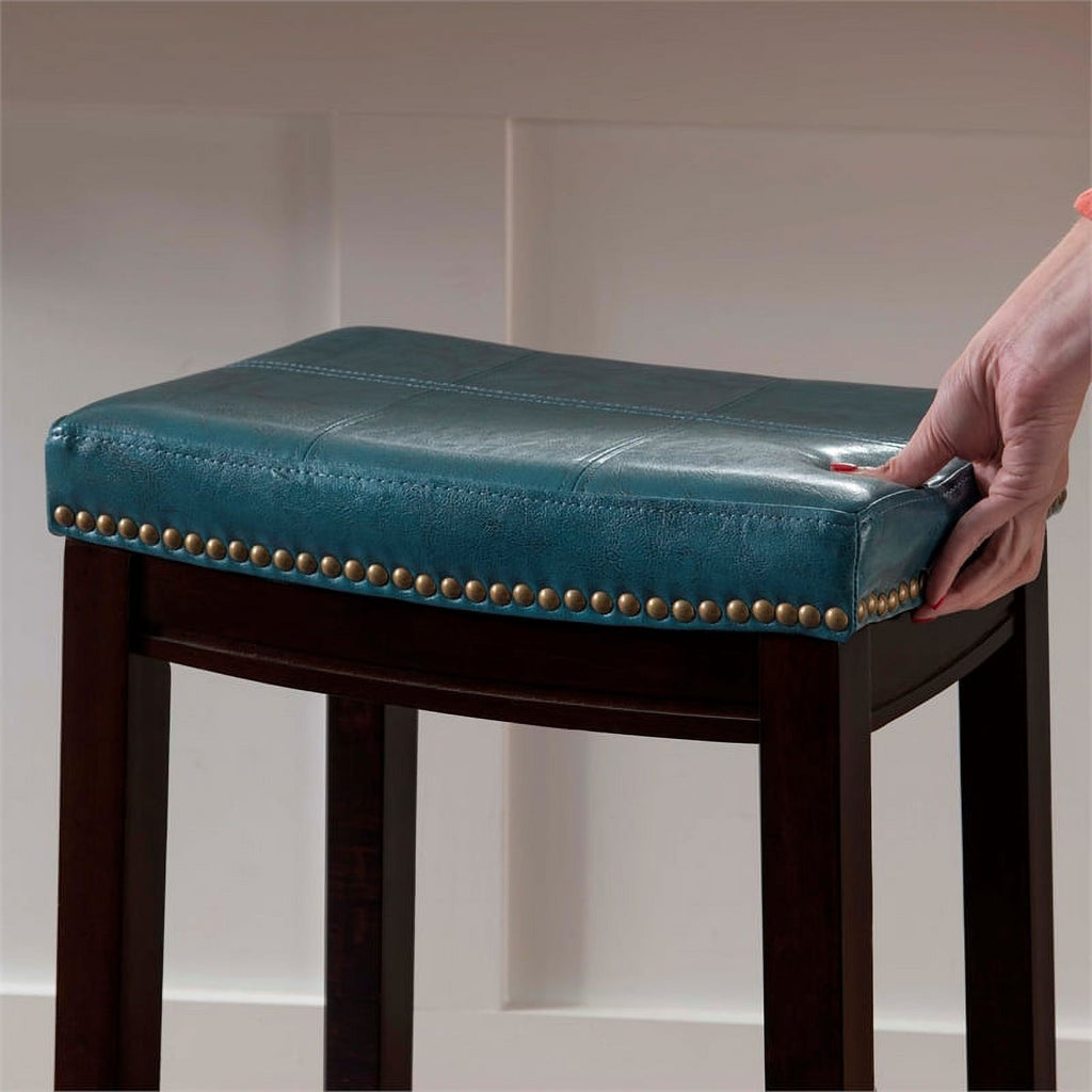 Blue Wood Faux Leather Counter Stool O944