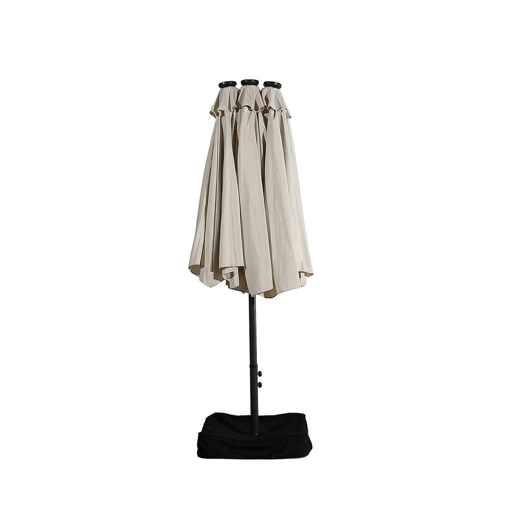 15ft Outdoor Solar Umbrella with 36 LED Patio Double-Sided Umbrella with Crank, Air-Vented Canopy, Base Included (Beige) V595