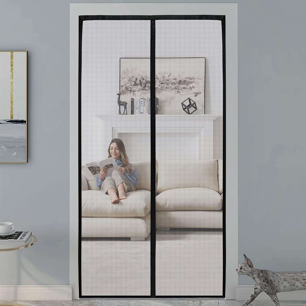 16x7Ft White Magnetic Closure Fiberglass Mesh Screen Door D2385
