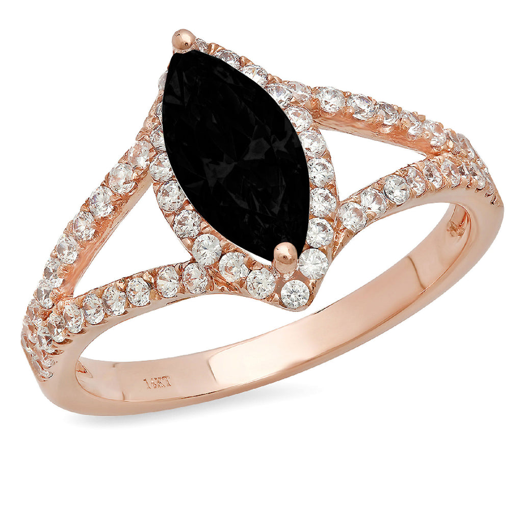 Marquise Cut Black Onyx 14k Rose Gold Halo Ring Size 5.75 S134477