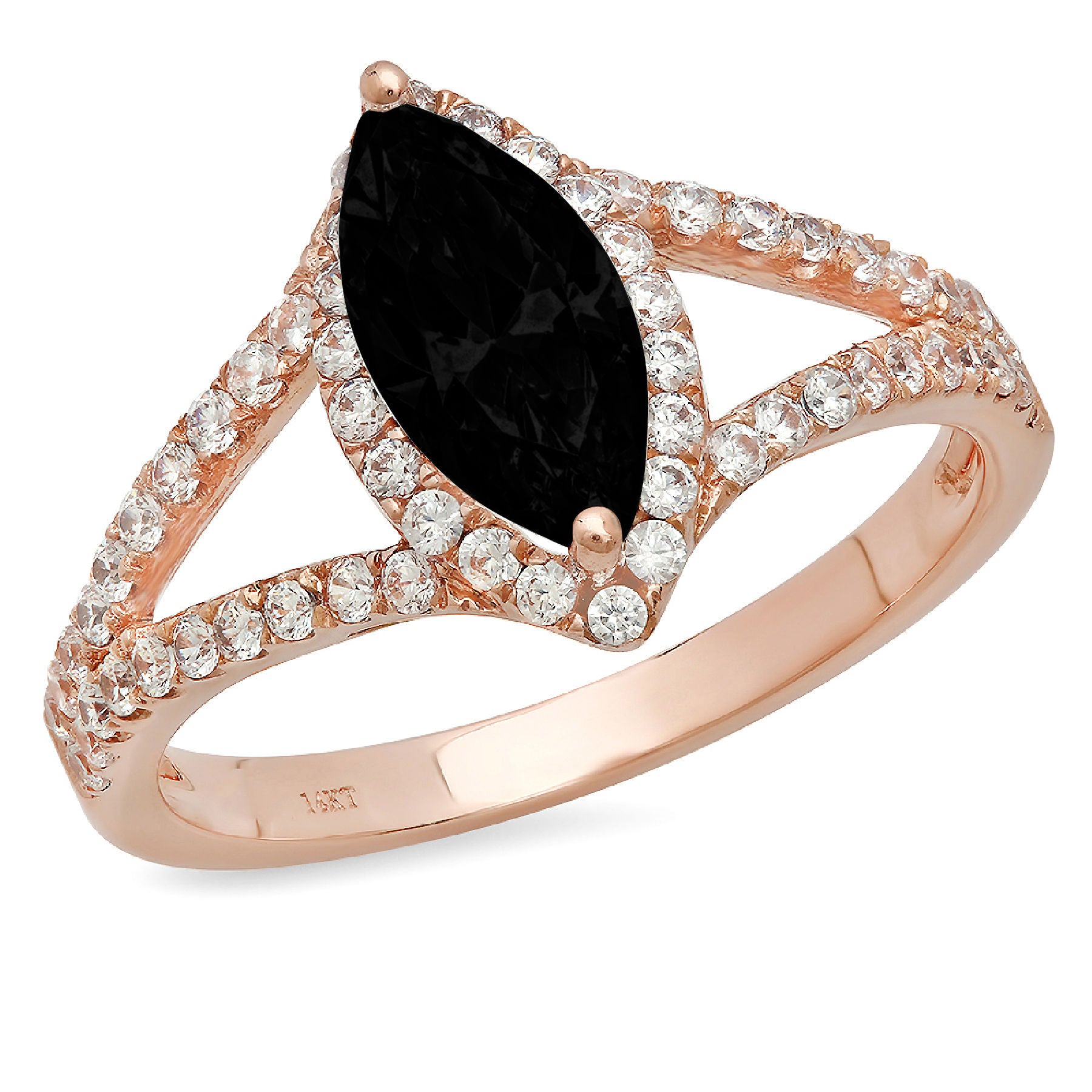 Marquise Cut Black Onyx 14k Rose Gold Halo Ring Size 5.75 S134477