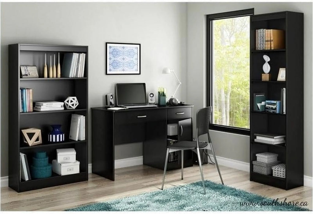 Black Wood Computer Desk with Keyboard Tray and Drawers X64965