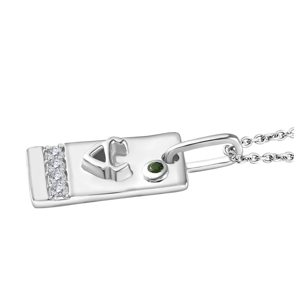 Chrome Diopside Moissanite Round 925 Sterling Silver Platinum Plated Lion Pendant Necklace Size 20" Ct 0.16 K62375