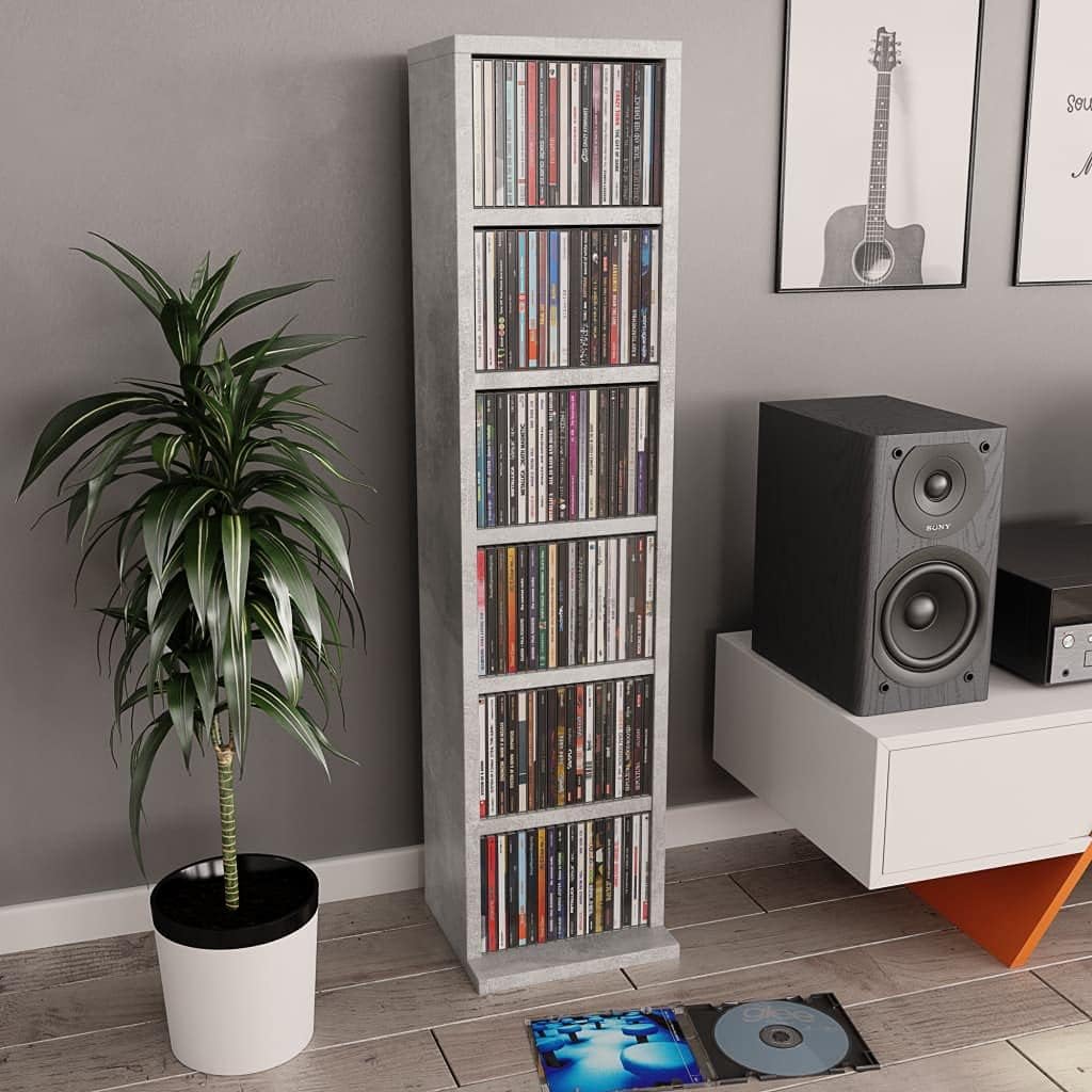 White and Sonoma Oak 8.3x9x34.6 Chipboard CD Cabinet Pack of 2 D398