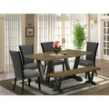 6-piece Wood Dining Set with Cushion Chairs in Gray N70335