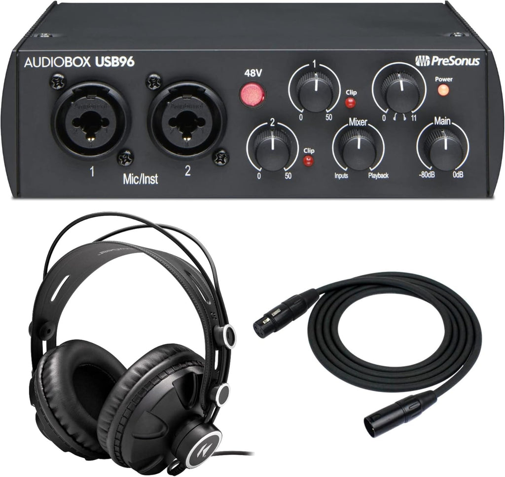 2x2 USB 2.0 Audio Interface with Headphones and Cable Bundle J306