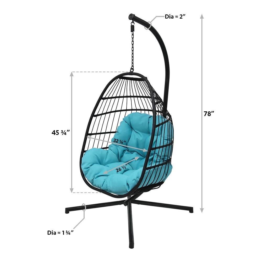 Blue Wicker Hanging Swing Chair with Cushion and Stand F9119