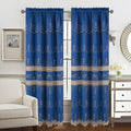 Navy-Gold Macramé Jacquard Panel with Attached Valance, 55x84 Inches A767