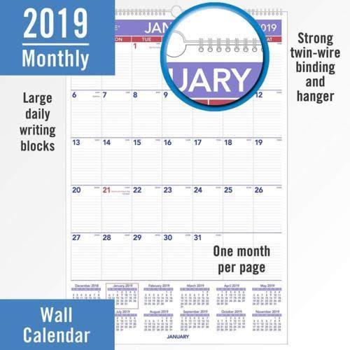 2019 Monthly Wall Calendar M15880