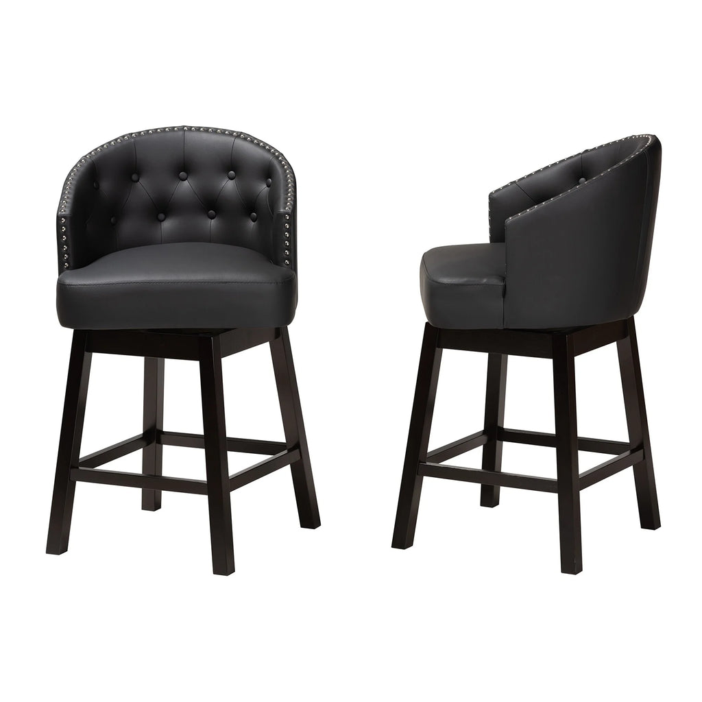 Faux Leather and Wood Swivel Counter Stool Set-2PC Tan, Espresso Brown G40350