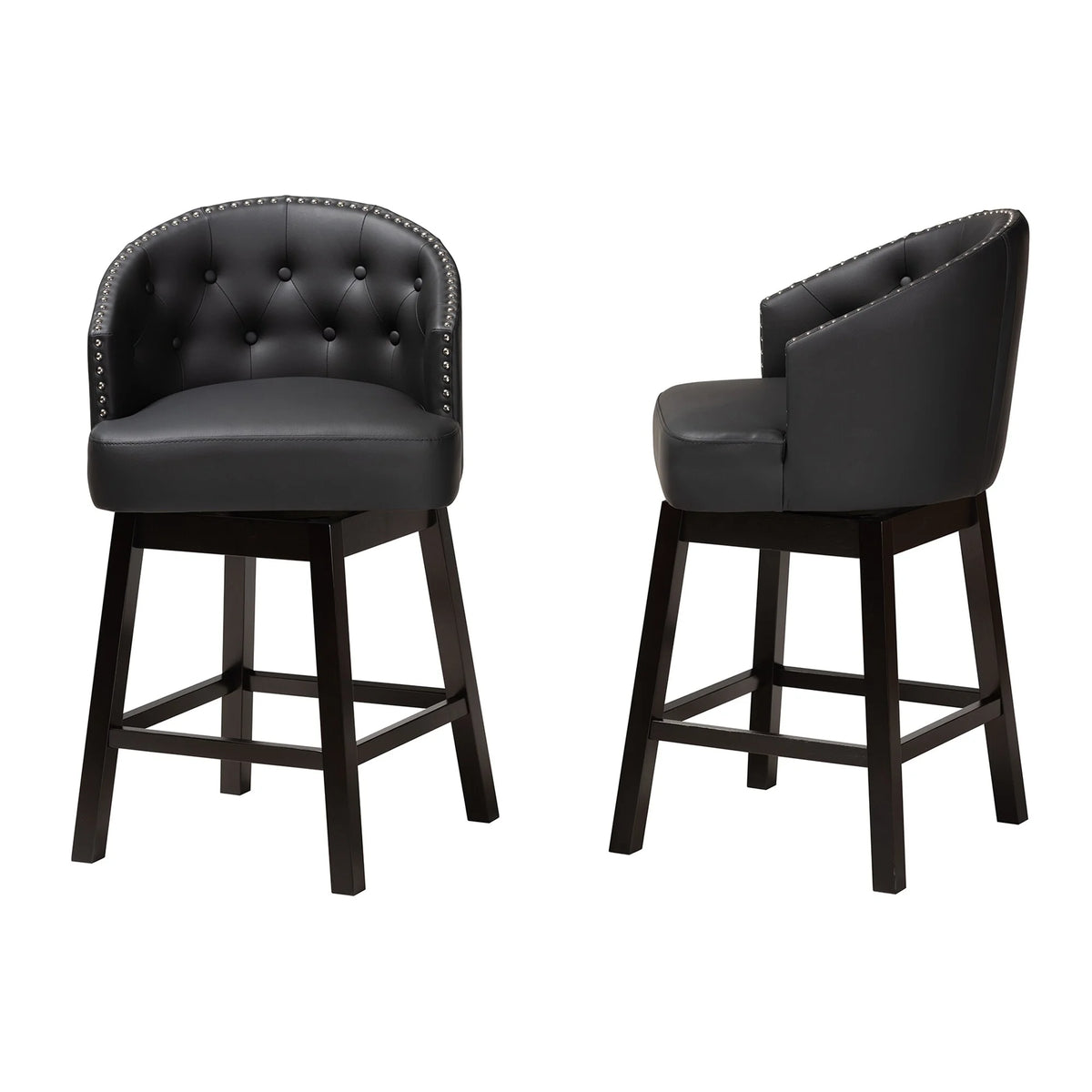 Faux Leather and Wood Swivel Counter Stool Set-2PC Tan, Espresso Brown G40350