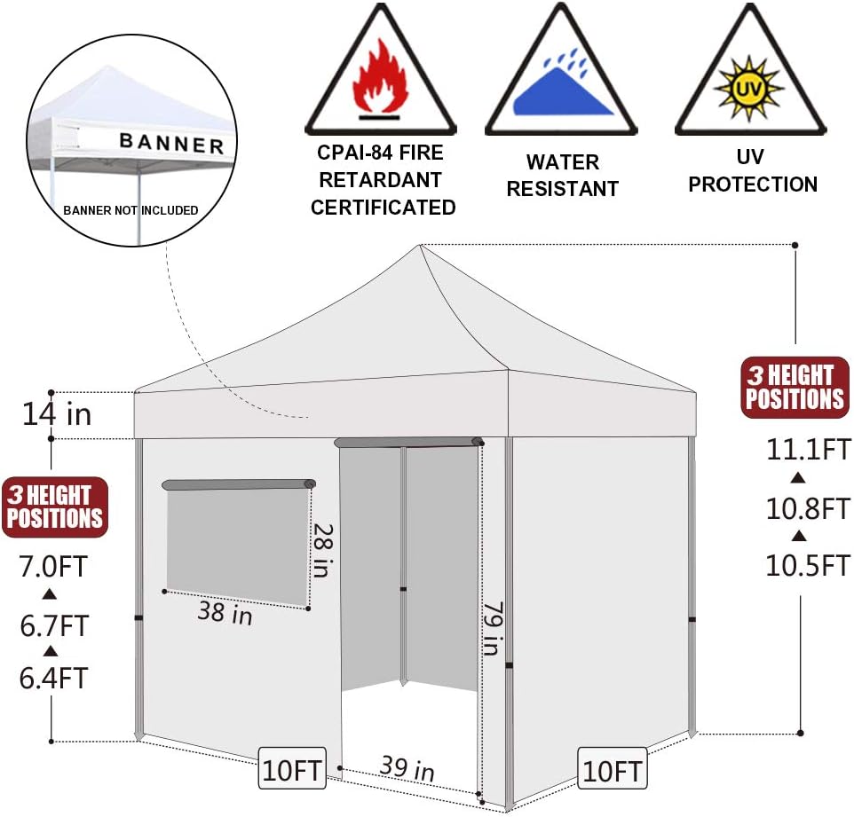 10'x10' Pop-up Canopy Tent with 4 Removable Side Walls and Roller Bag F578160