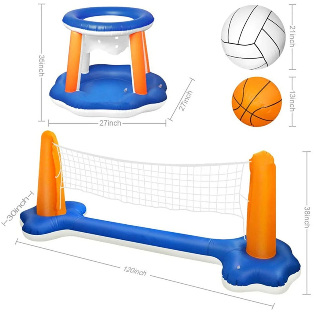 Inflatable Pool Float Set with Volleyball Net and Basketball Hoops K5397