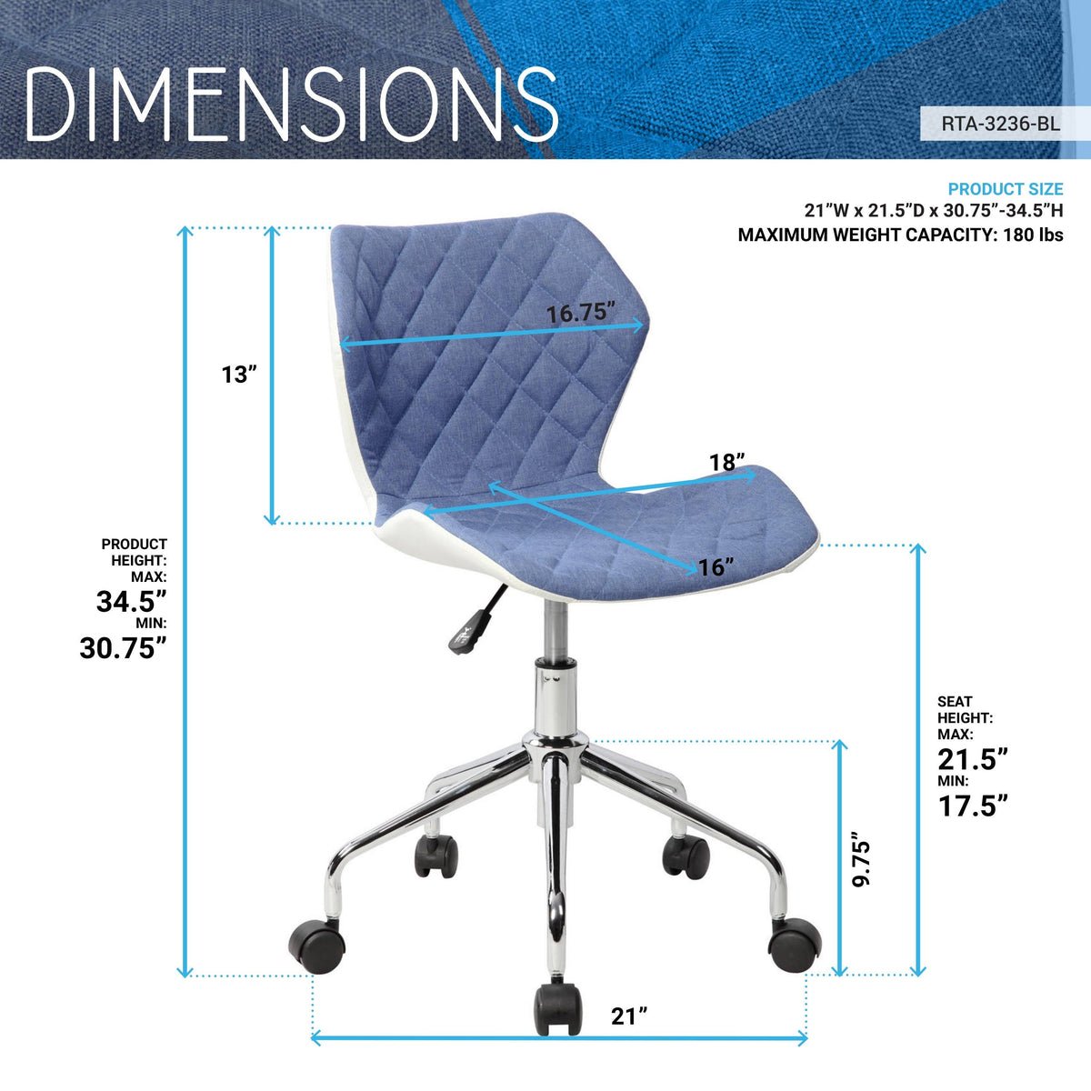 Blue Height Adjustable Office Task Chair Z195