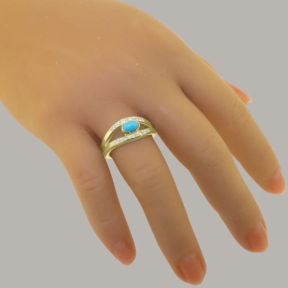 9k Yellow Gold Turquoise Diamond Womens Band Ring X536643