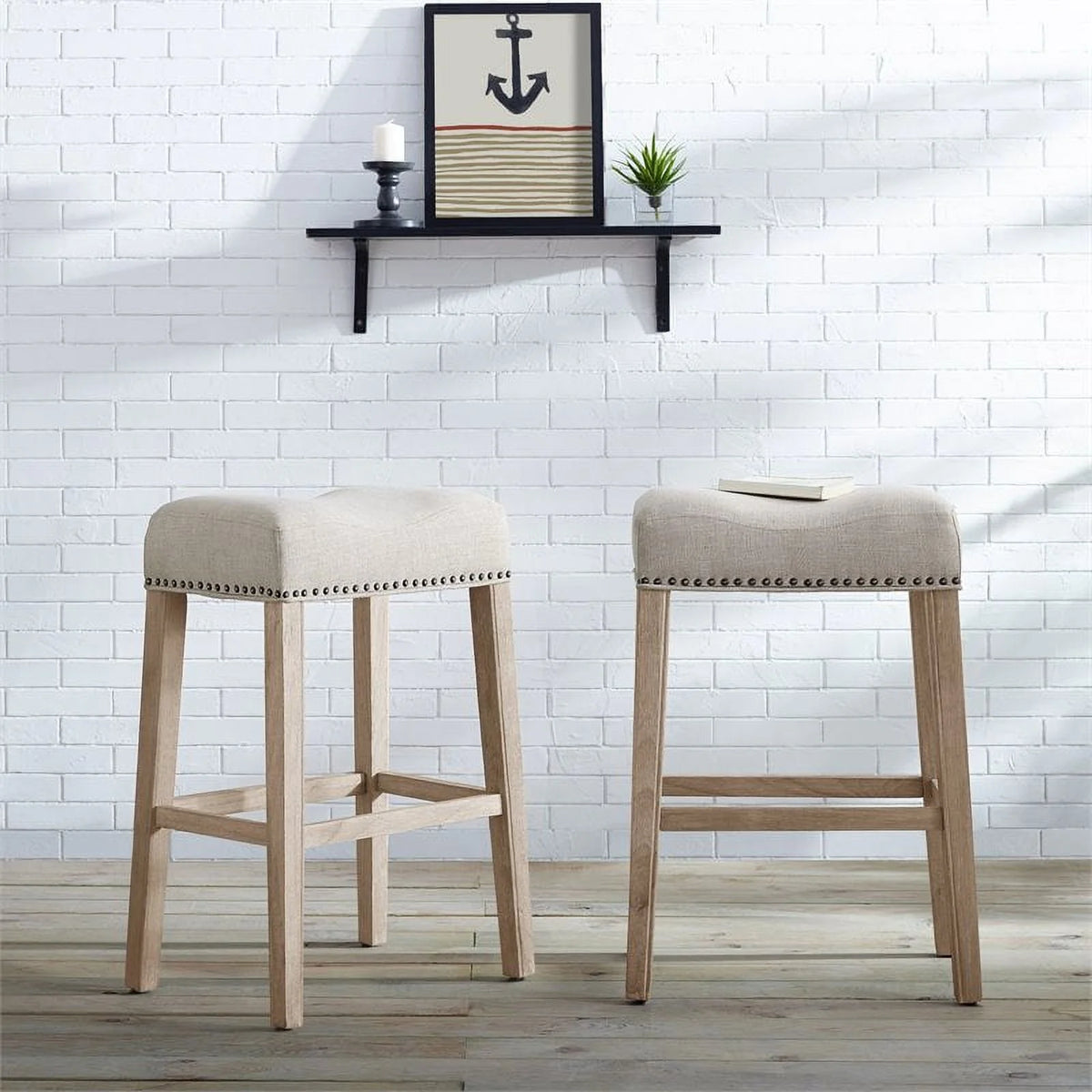 Fabric Upholstered Bar Stool in Tan (Set of 2) T3363