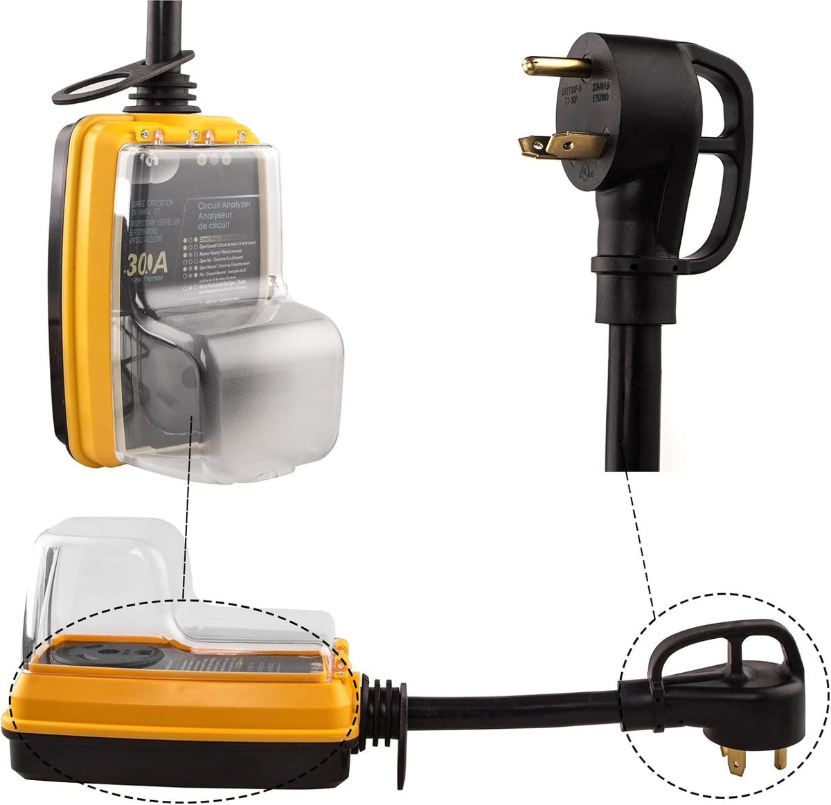 30 Amp Surge Protector for RV with Waterproof Cover and LED Indicator T6654