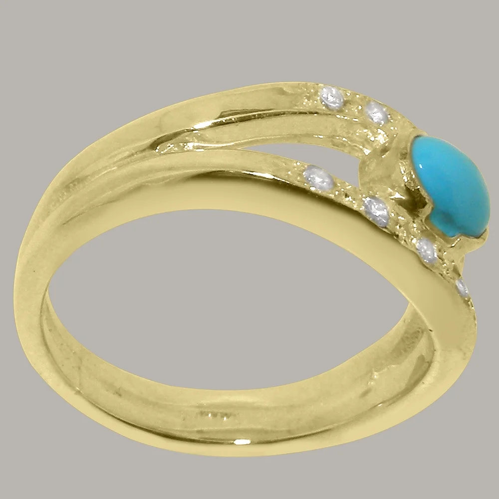 9k Yellow Gold Turquoise Diamond Womens Band Ring X536643