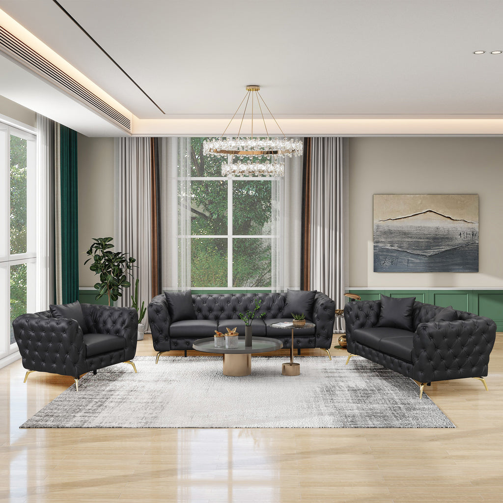 Black PU Upholstered Loveseat Sofa with Metal Legs O94779