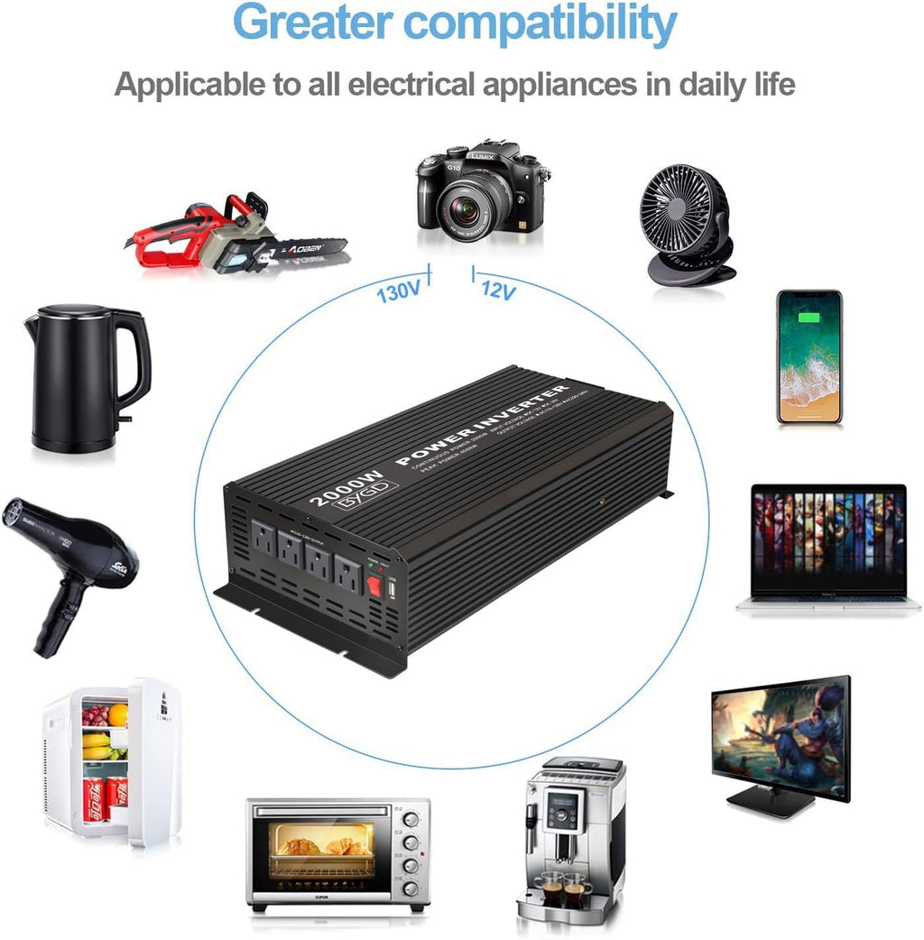 800W Power Inverter 12V DC to 110V AC Converter with Dual AC Outlets USB Ports M2429