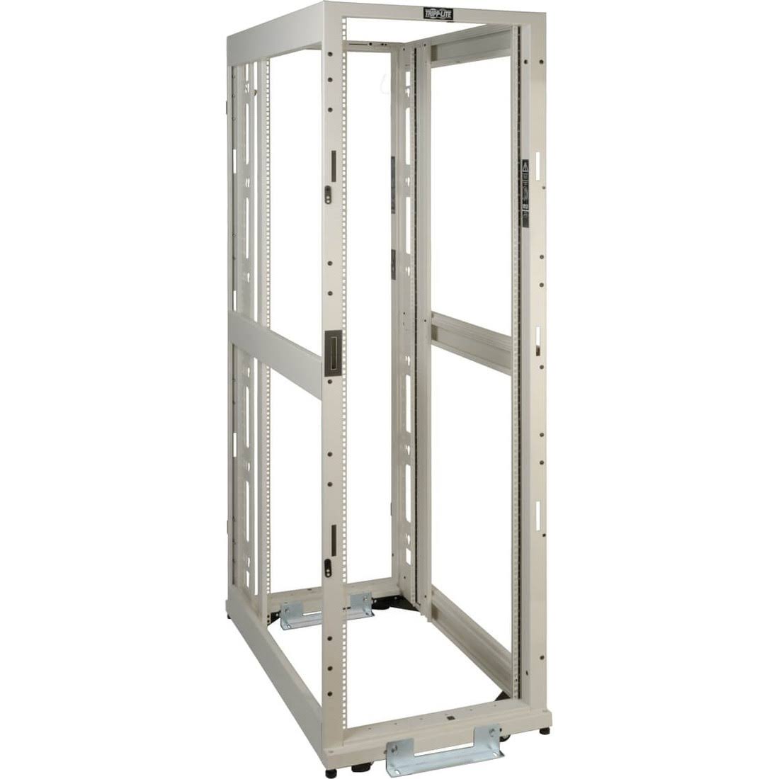 42U 4-Post Open Frame Rack White Square Hole Heavy Duty Caster Rack F71556
