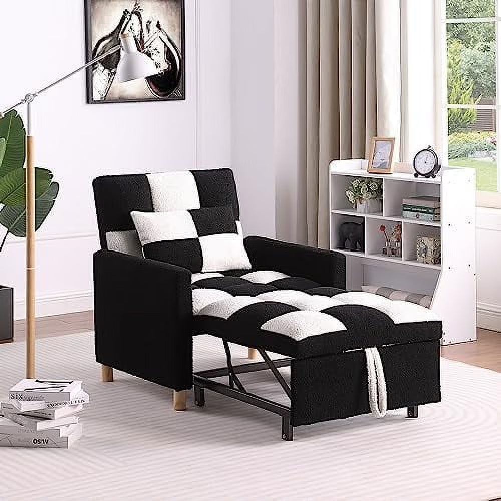 Convertible Chair Bed 3-in-1 Sleeper Single Sofa Chair Bed with Pillow Adjustable Backrest Recliner with Soft Teddy Fabric Pull Out Sleeper Bed U382105