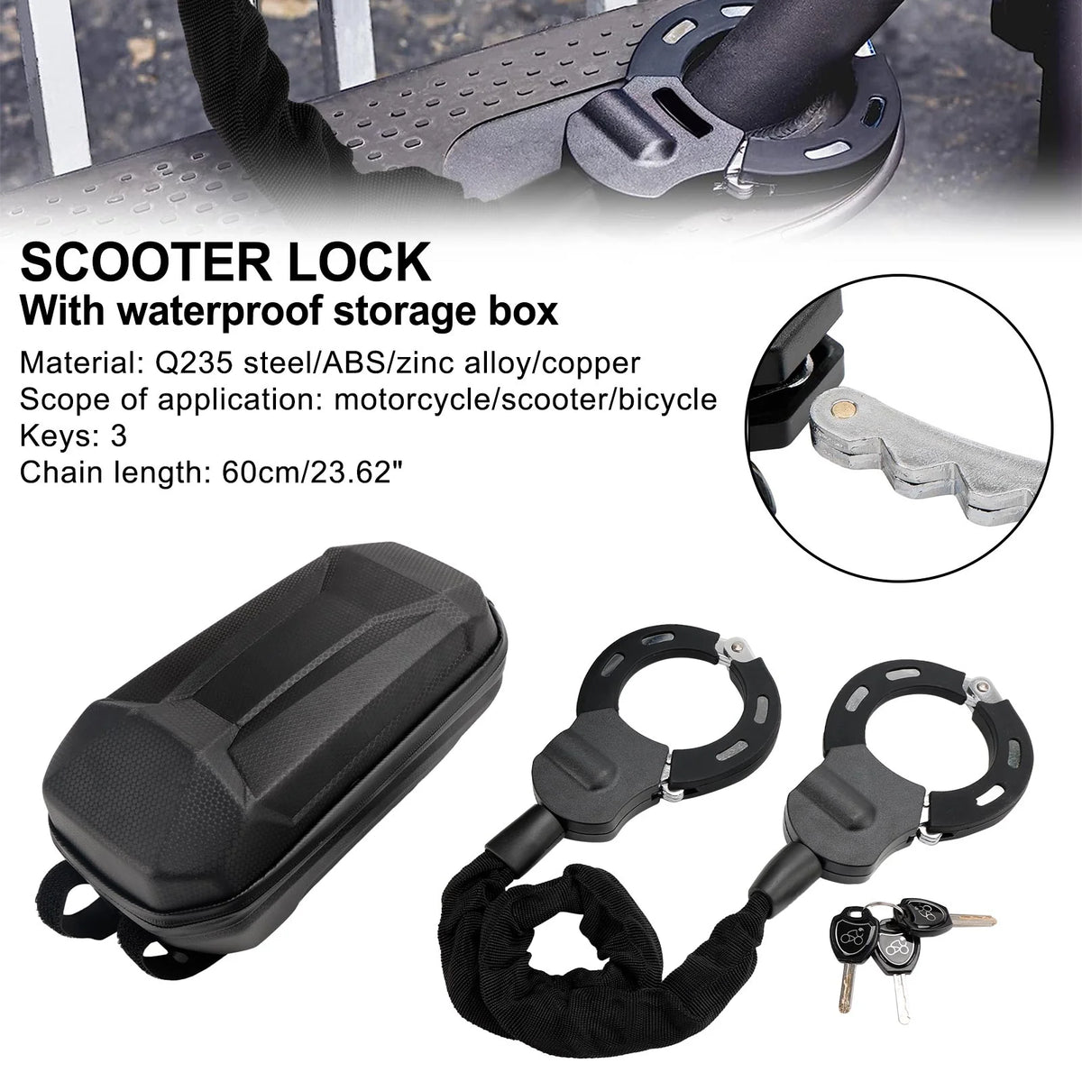 Motorcycle Electric Scooter Lock with 60cm Chain Lock and Key Y594