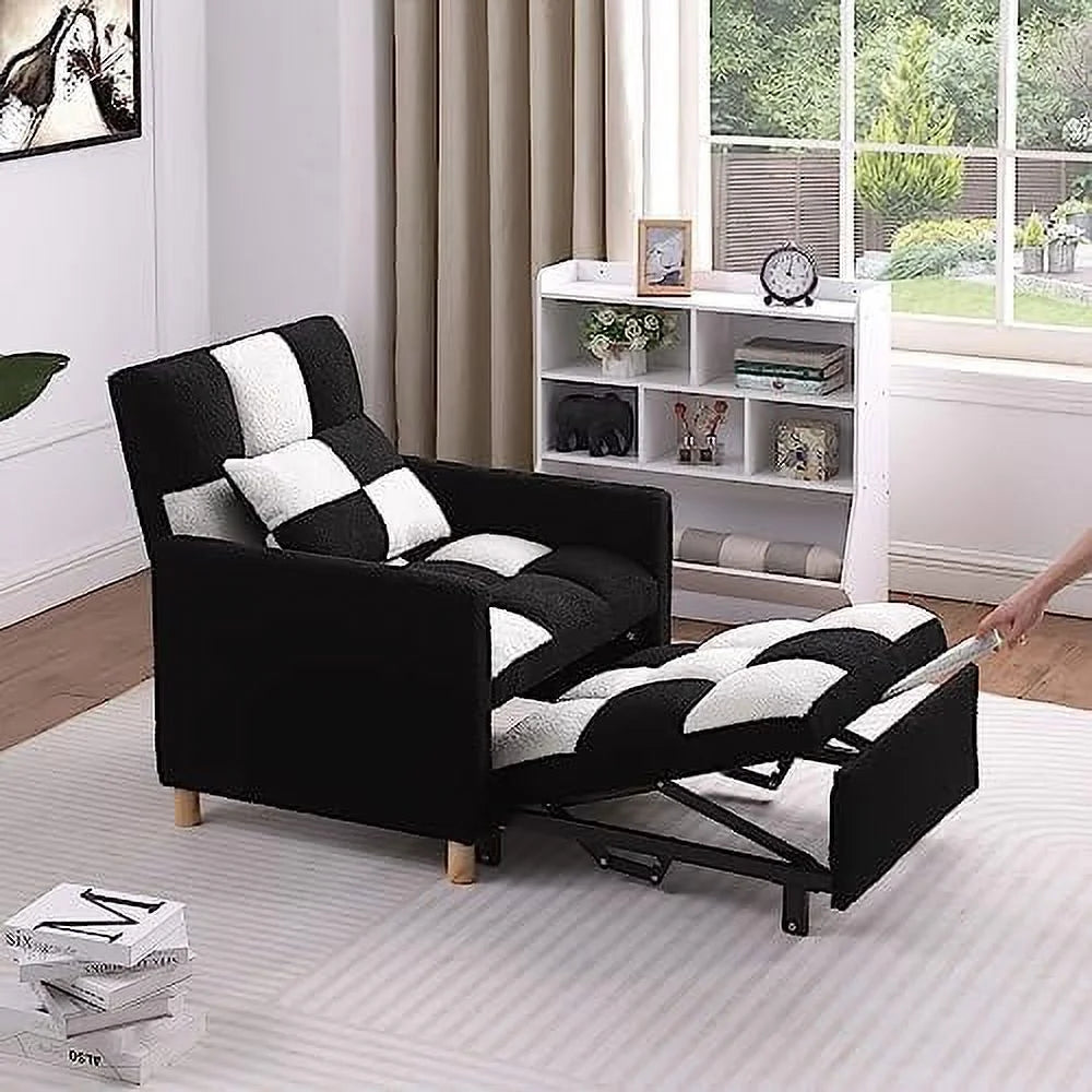Convertible Chair Bed 3-in-1 Sleeper Single Sofa Chair Bed with Pillow Adjustable Backrest Recliner with Soft Teddy Fabric Pull Out Sleeper Bed U382105