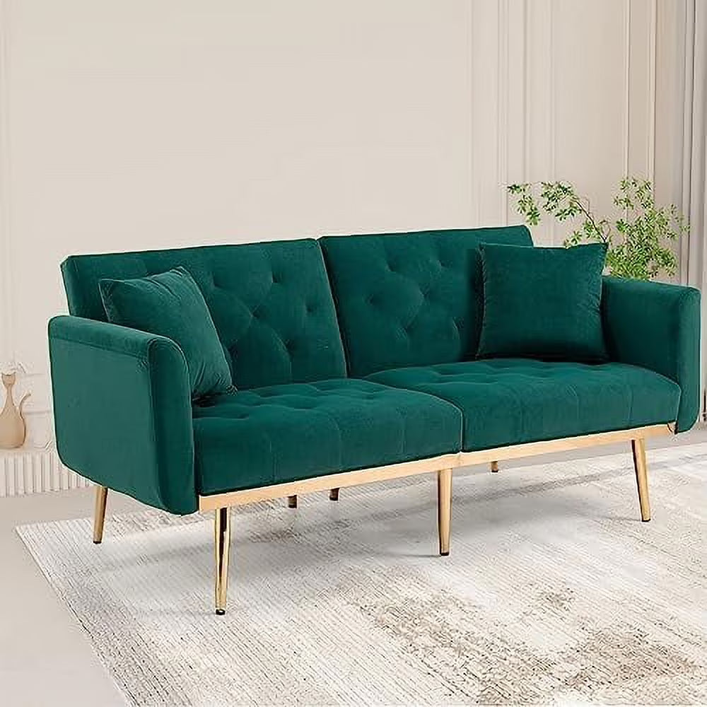 Beige Velvet Loveseat Sofa with 7 Gold Metal Legs E92742