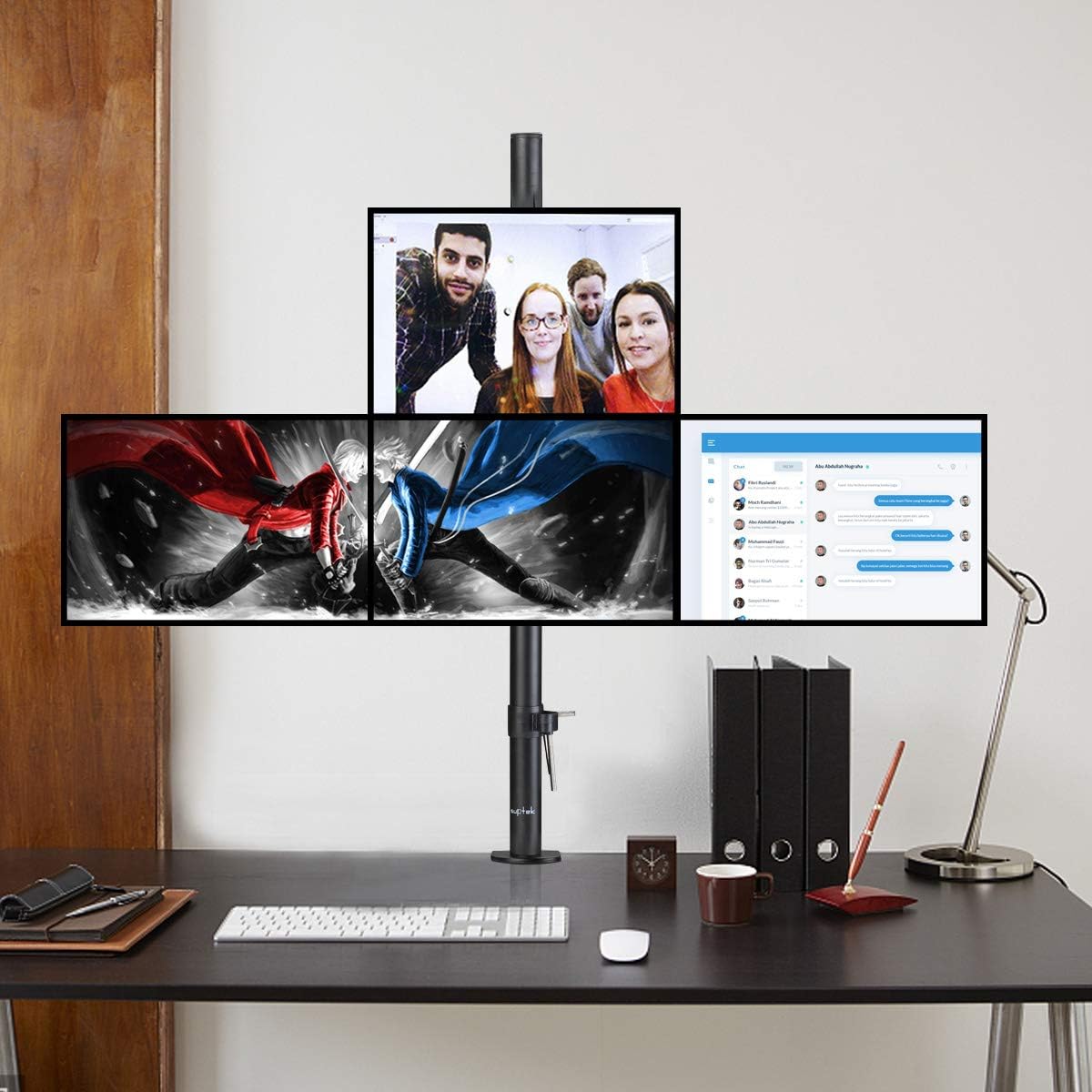 Quad LED LCD Monitor Stand up Desk Mount Extra Tall 31.5 inch Pole Heavy Duty Fully Adjustable Stand for 4 Screens up to 27 inch Pack of 2 P5312